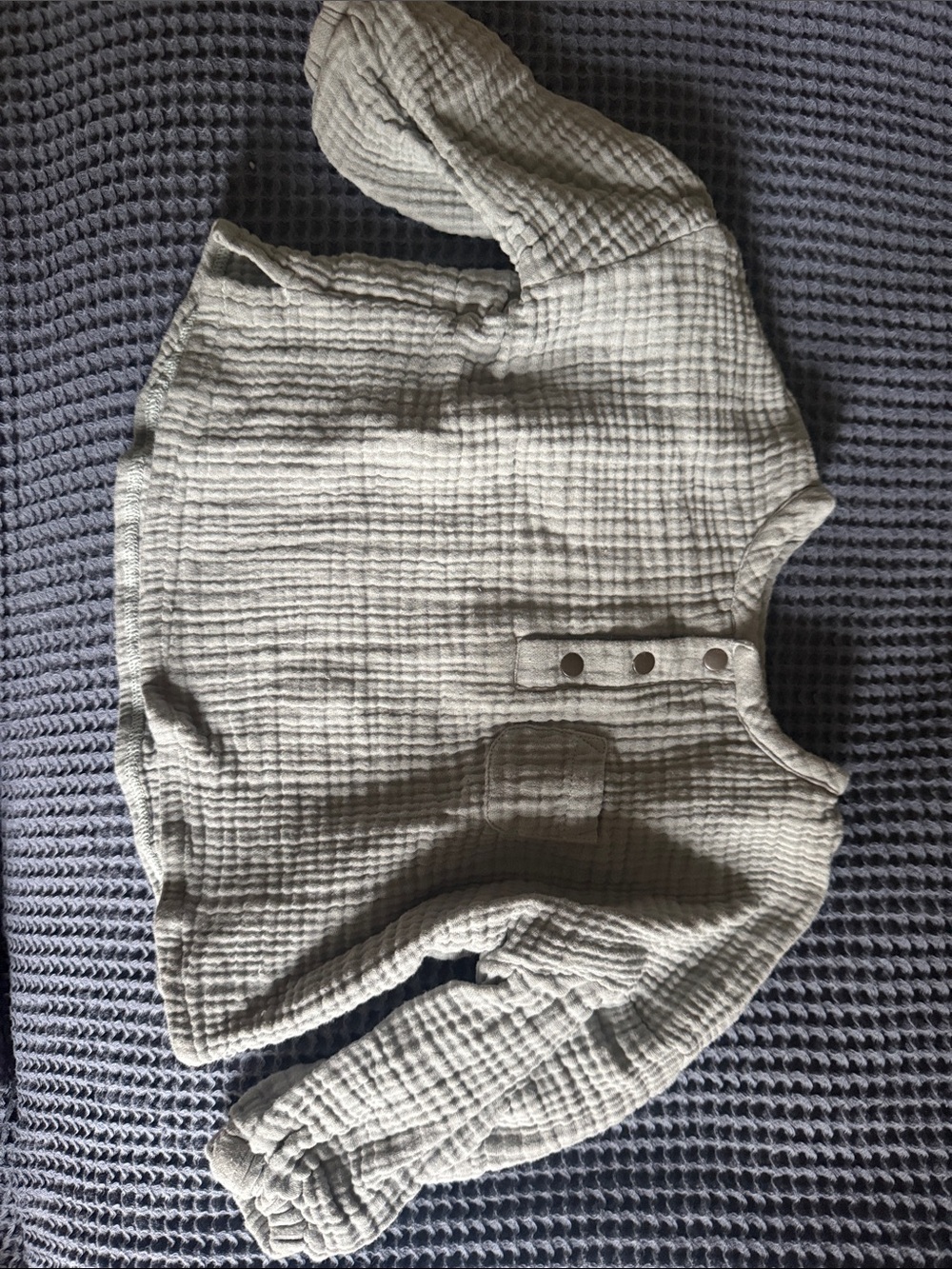 Kids Neutral blue Gray Muslin Long-Sleeve Top with Button Placket